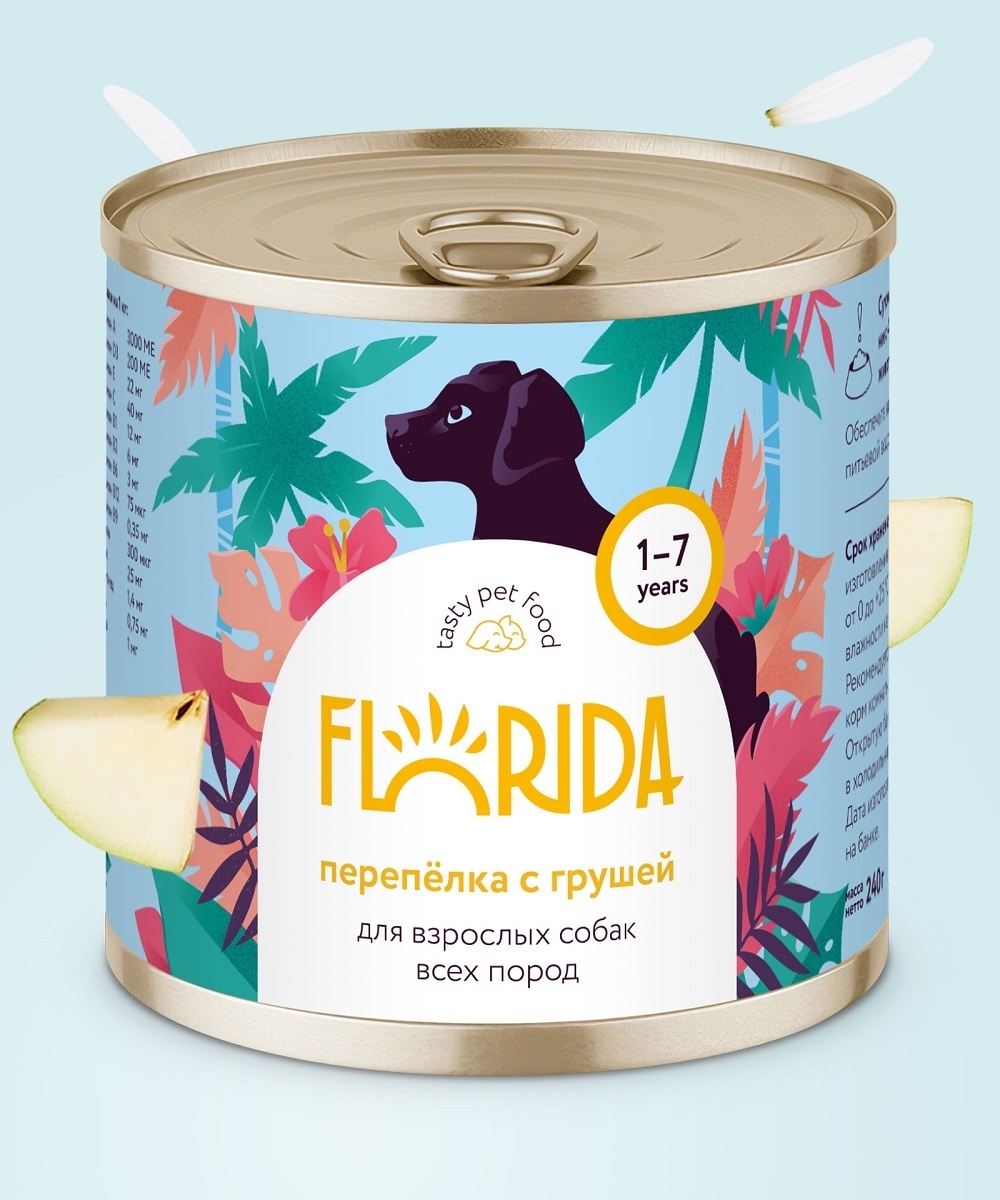 FLORIDA консервы FLORIDA консервы консервы для собак Перепёлка с грушей (240 г) цена и фото