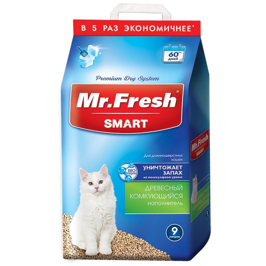 Mr.Fresh комкующийся древесный наполнитель для длинношерстных кошек (7,8 кг) 