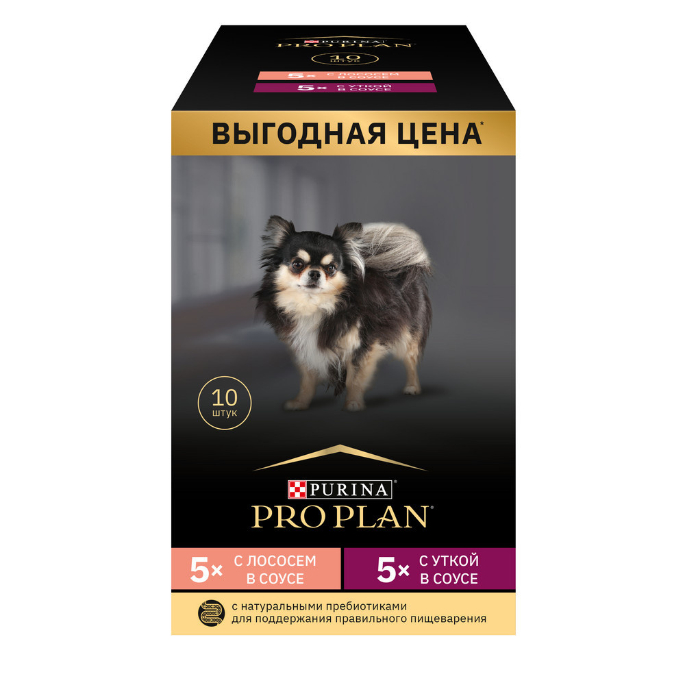 Purina Pro Plan (паучи) Purina Pro Plan (паучи) набор паучей для взрослых собак малых пород 10 шт. (лосось в соусе, утка в соусе) (850 г)