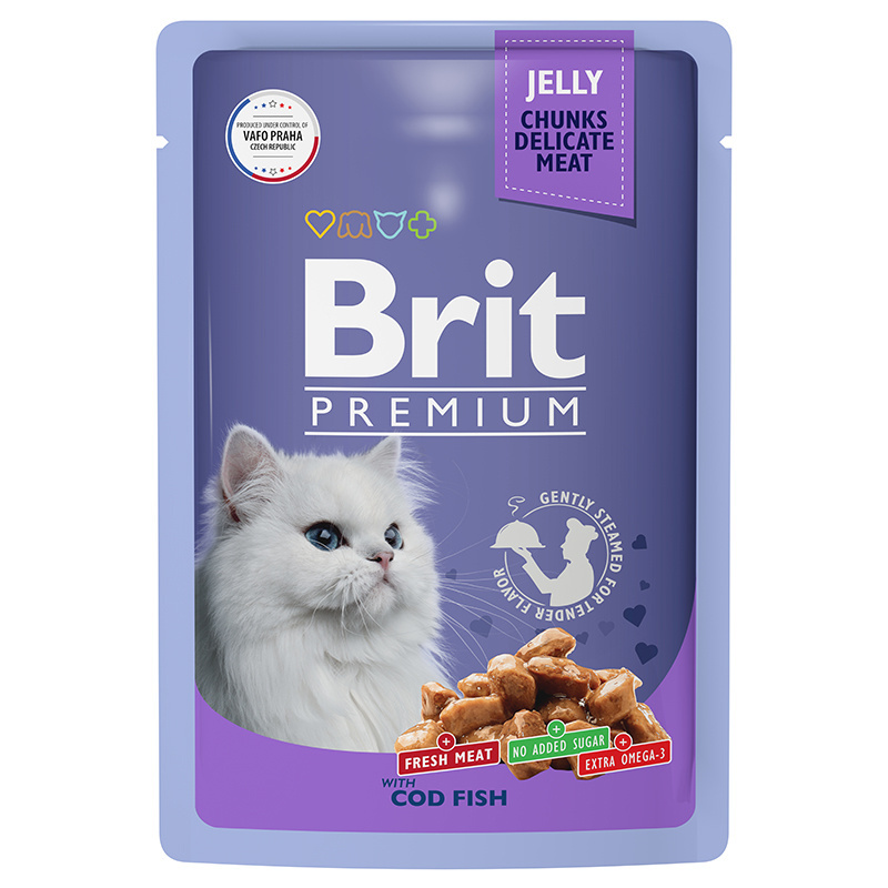 Brit Brit пауч для взрослых кошек с треской в желе (85 г) brit brit пауч для взрослых кошек с ягненком и говядиной в соусе 85 г