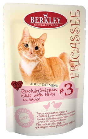 Berkley фрикасе для взрослых кошек "Утка с кусочками курицы и травами" в соусе (85 г) 