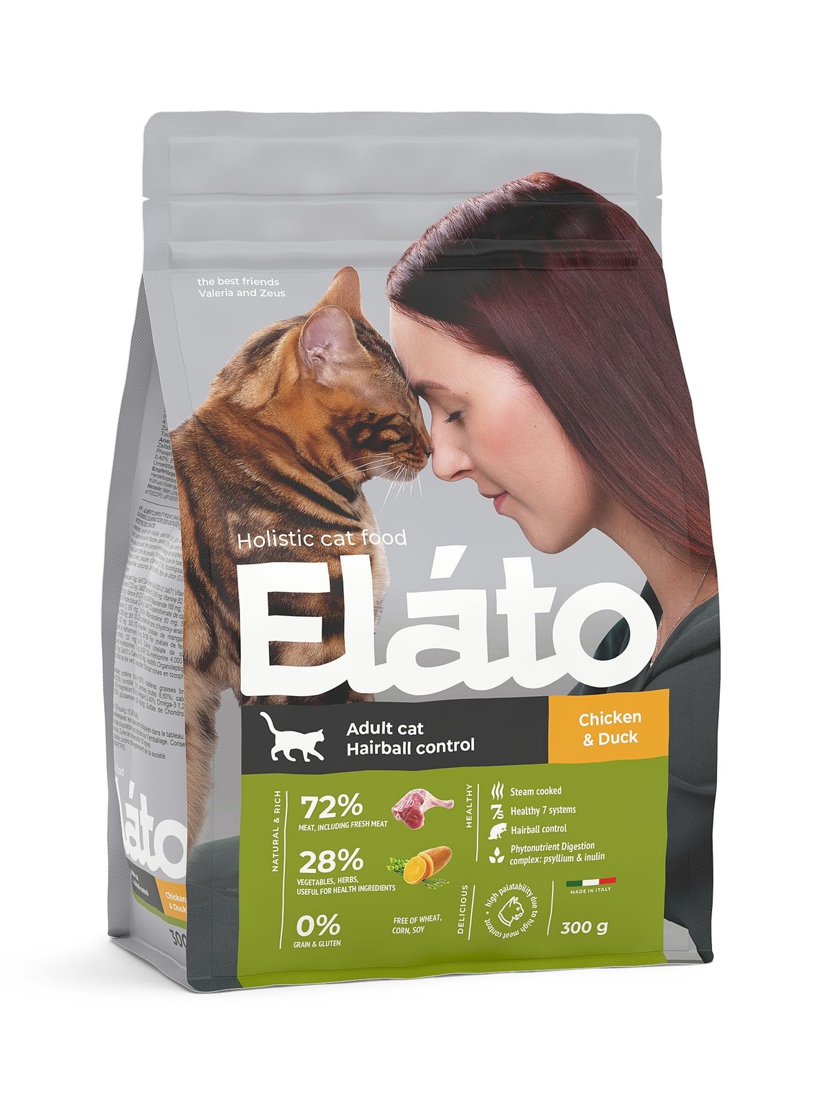 Elato Elato корм для взрослых кошек с курицей и уткой для выведения шерсти (1,5 кг)