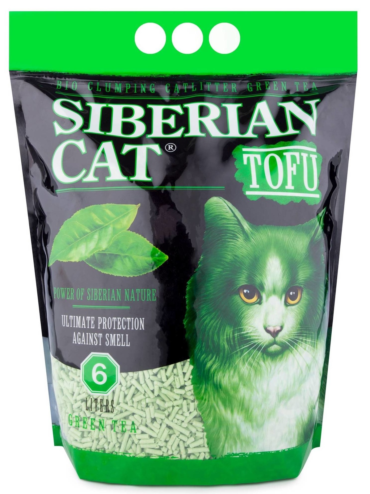Сибирская кошка Сибирская кошка комкующийся наполнитель Тофу Зеленый чай, 6л (2,8 кг)