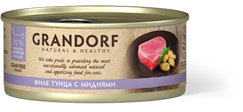 Grandorf Grandorf консервы для кошек: филе тунца с мидиями (70 г)