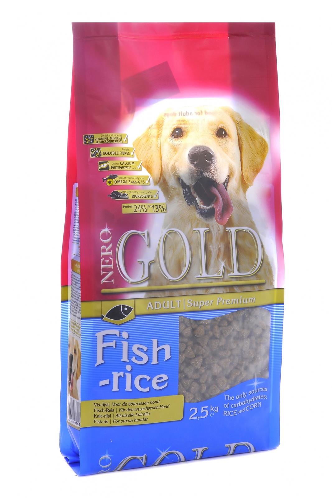 Корм NERO GOLD для взрослых собак: рыбный коктейль, рис и овощи (2,5 кг)