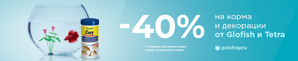 Скидки до 40% на корма и декорации от Glofish и Tetra!