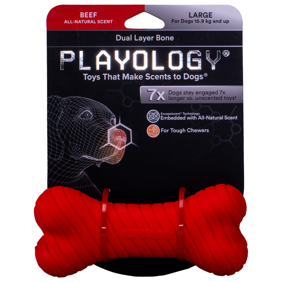 Playology Playology двухслойная жевательная косточка Playology DUAL LAYER BONE с ароматом говядины, цвет красный (L) цена и фото