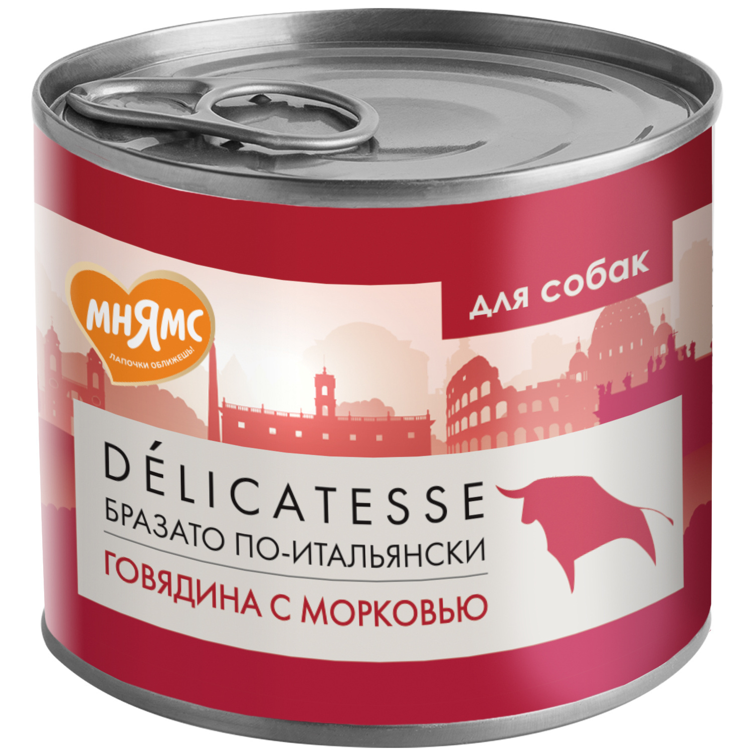 Мнямс Мнямс консервы Бразато по-итальянски для собак всех пород из говядины с морковью (200 г) мнямс мнямс консервы мусака по ираклионски для собак всех пород из ягненка с овощами 400 г