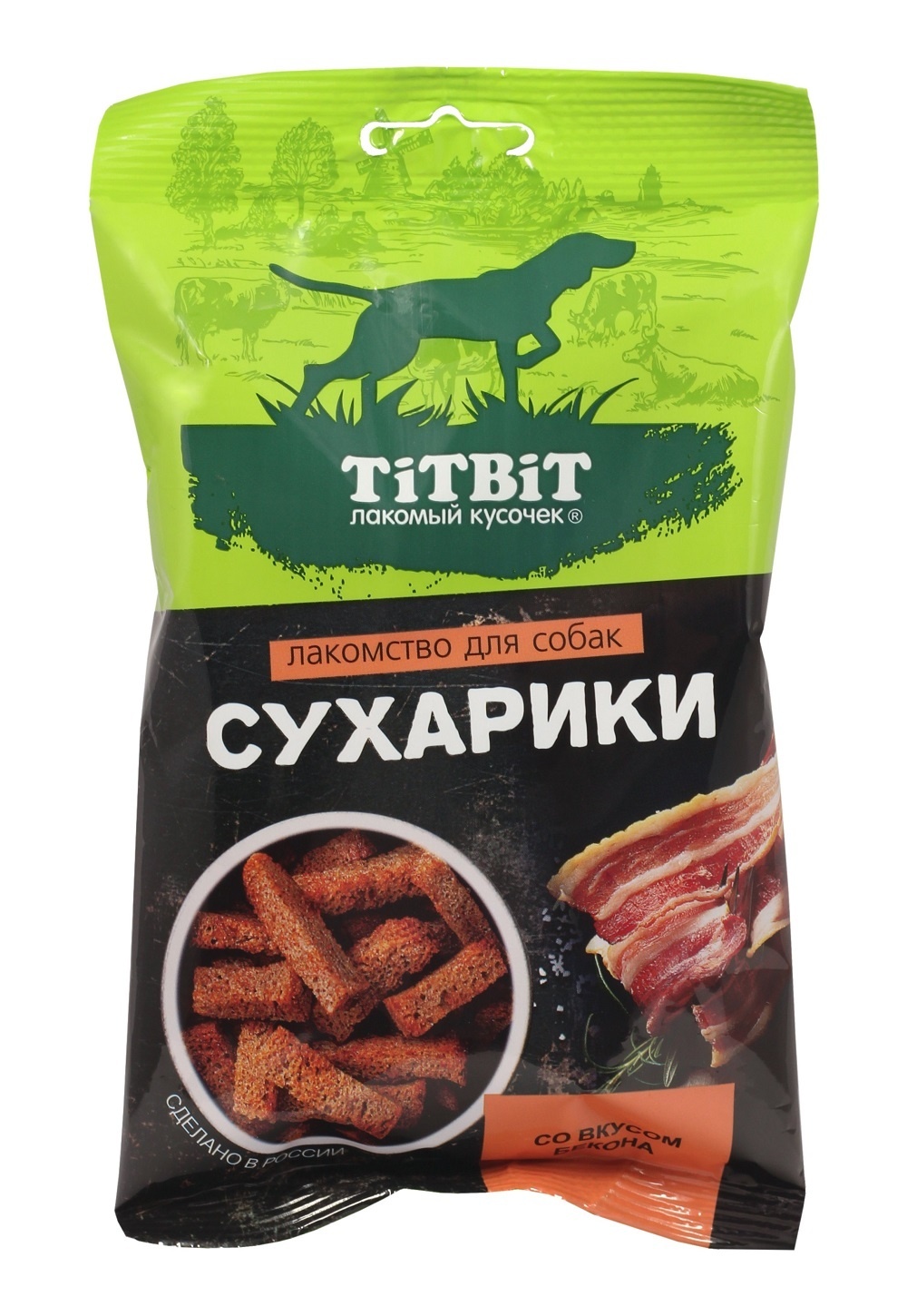 TiTBiT TiTBiT сухарики со вкусом бекона, лакомство для собак (55 г)
