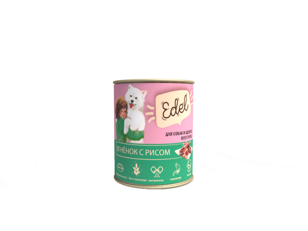 Edel Edel консервированный корм Ягненок с рисом для собак и щенков (850 г)