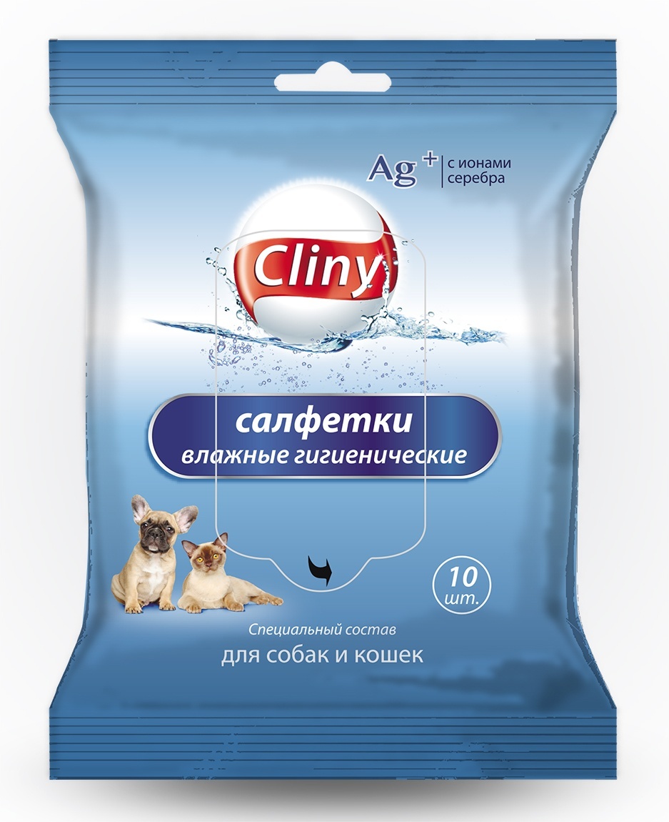 Cliny Cliny влажные салфетки, антибактериальные с ионами серебра, 10шт. (40 г) экопром салфетки влажные гигиенические cliny для собак и кошек 10 шт уп 2шт