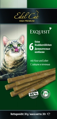 Колбаски для кошек, с зайцем и печенью, 6шт. по 5г Edel Cat Колбаски для кошек, с зайцем и печенью, 6шт. по 5г Edel Cat