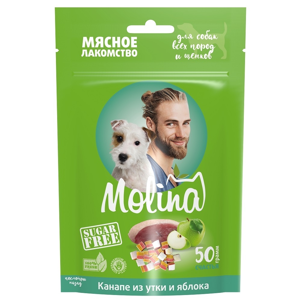 Molina Molina лакомство для собак всех пород и щенков: канапе из утки и яблока (50 г) цена и фото