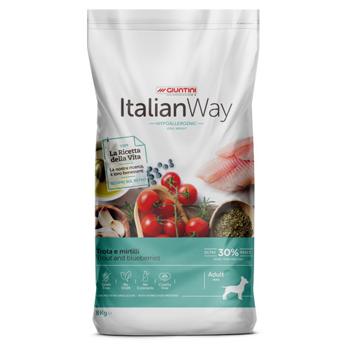 Корм Italian Way беззерновой, для собак малых пород, со свежей форелью и черникой, контроль веса и профилактика аллергии (1,5 кг) 