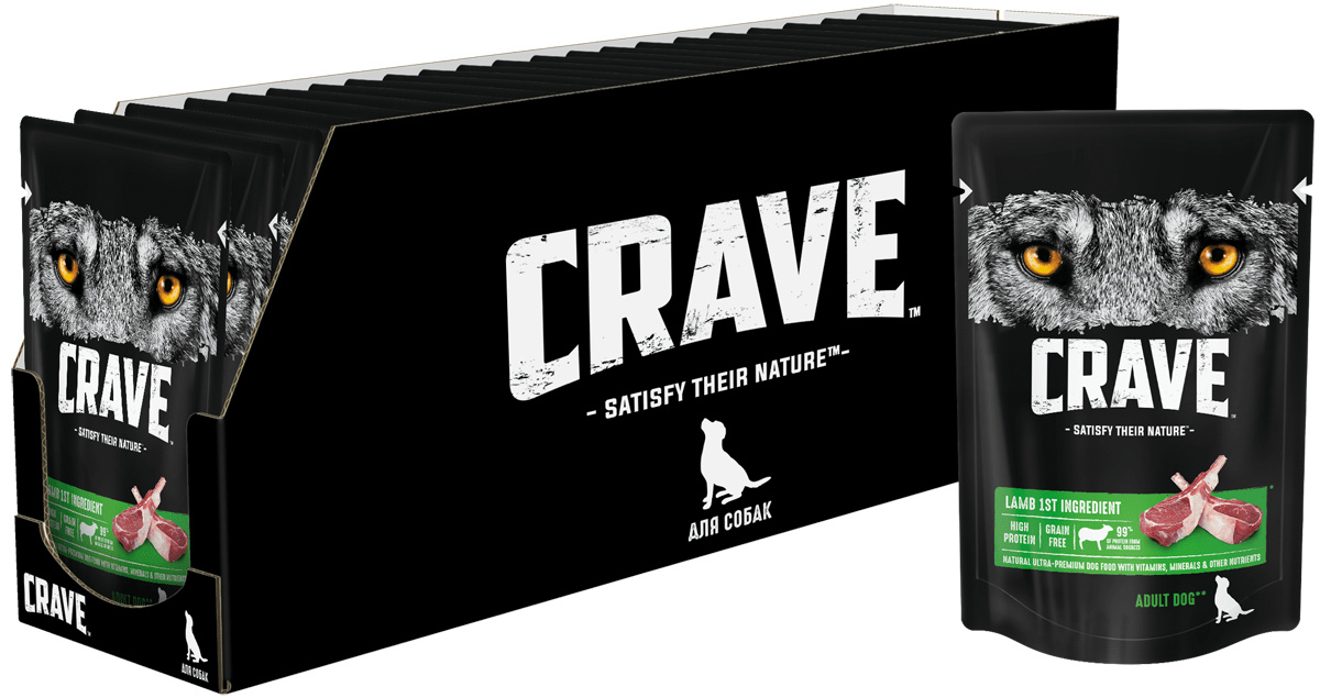 Crave полнорационный консервированный корм для взрослых собак всех пород, с ягнёнком (85 г) 