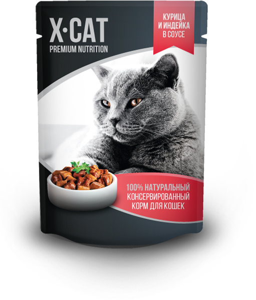 X-CAT X-CAT влажный корм с курицей и индейкой в соусе для кошек (85 г) x cat x cat влажный корм с индейкой в соусе для стерилизованных кошек 85 г