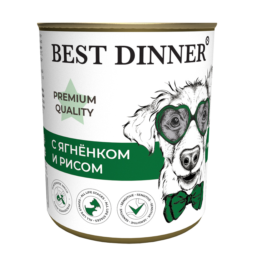 Best Dinner Best Dinner консервы Premium меню №5: С ягненком и рисом (340 г) best dinner best dinner гипоаллергенные консервы с кониной и рисом для собак всех пород 340 г