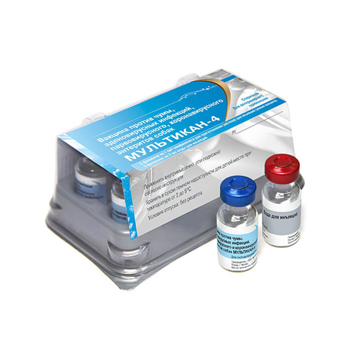Ветбиохим Ветбиохим мультикан-4, вакцина против чумы, аденовирусных инфекций, парвовирусного и коронавирусного энтеритов собак (5 доз/уп) (80 г)