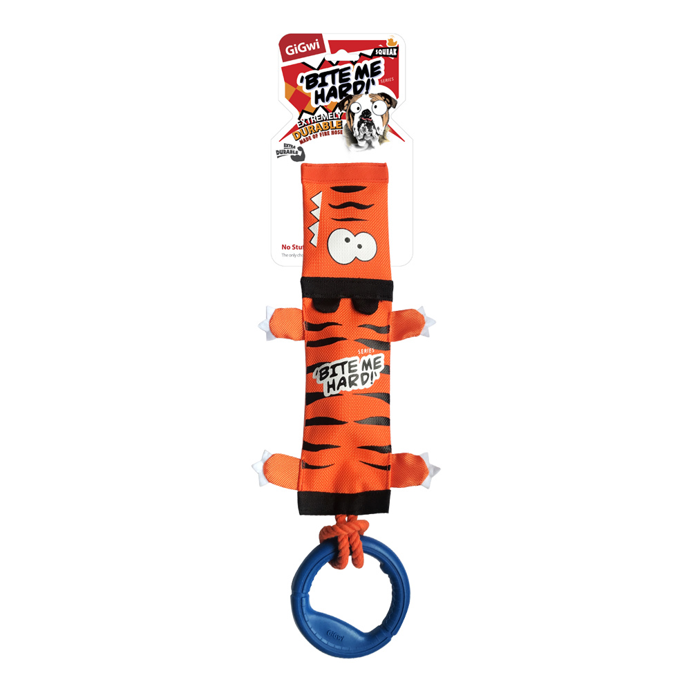 GiGwi GiGwi игрушка Тигр с пищалкой, веревкой и резиновым кольцом (254 г) игрушка для собак joyser puppy хвост с резиновым кольцом с пищалкой s розовый 20см