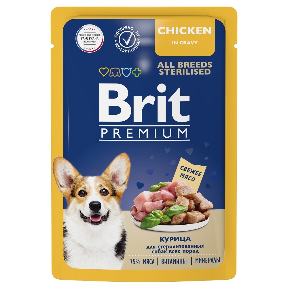 Brit Brit пауч для взрослых стерилизованных собак всех пород с курицей в соусе (85 г) brit brit пауч для взрослых собак всех пород с говядиной в соусе 85 г