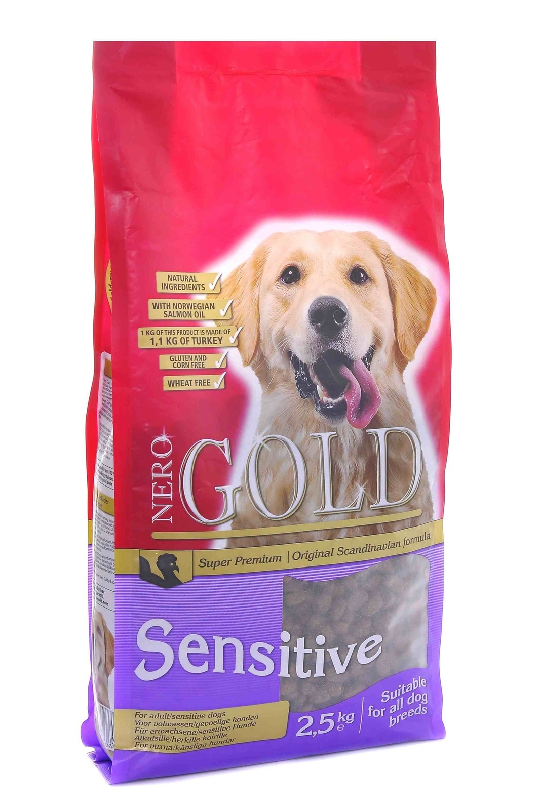 NERO GOLD super premium Корм NERO GOLD super premium sensitive для взрослых собак с чувствительным пищеварением, с индейкой и цельным рисом (18 кг)
