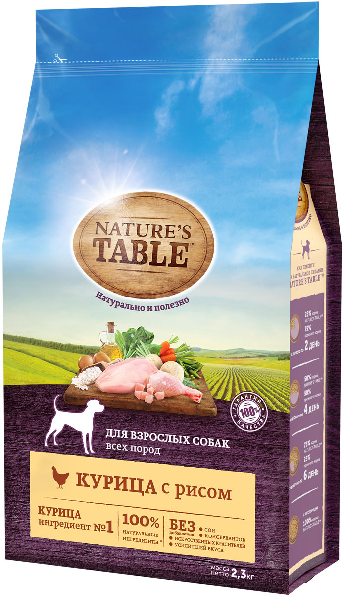 Корм Nature's Table сухой корм для взрослых собак всех пород, «Курица с рисом» (2,3 кг) 