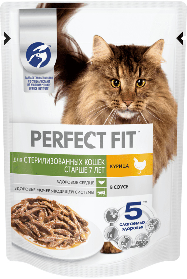 Perfect Fit Perfect Fit влажный корм для для стерилизованных котов и кошек старше 7 лет, с курицей в соусе (75 г)