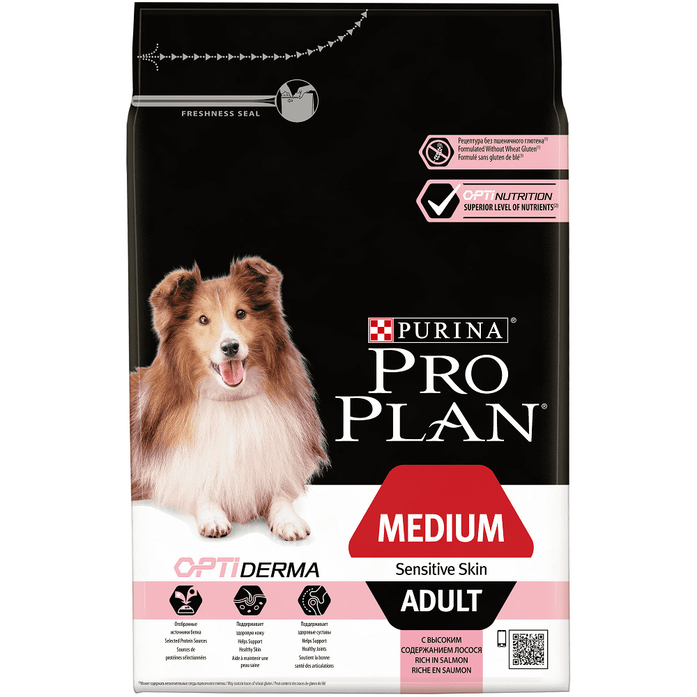 Для взрослых собак средних пород с чувствительной кожей, с лососем и рисом (7 кг) Purina Pro Plan