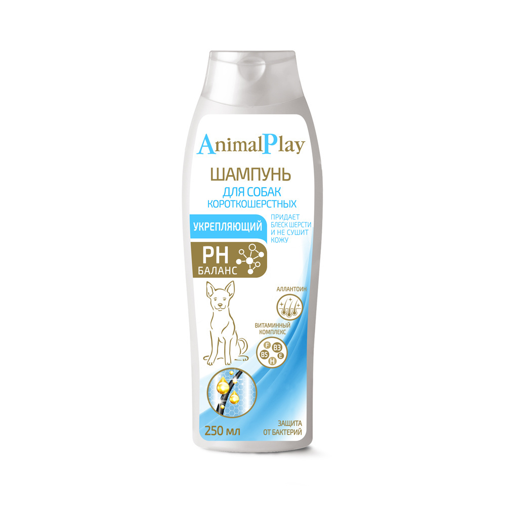 цена Animal Play Animal Play шампунь укрепляющий с аллантоином и витаминами для короткошерстных собак (276 г)