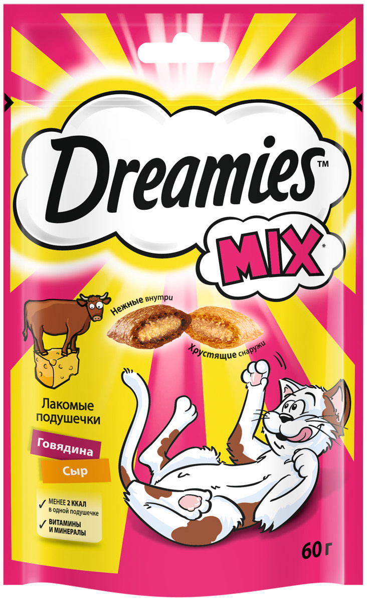 Dreamies Dreamies лакомство для взрослых кошек «MIX (Микс) говядина, сыр» (60 г) лакомство для кошек dreamies mix микс говядина сыр 60г