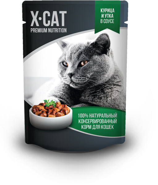 X-CAT X-CAT влажный корм с курицей и уткой в соусе для кошек (85 г) x cat x cat влажный корм с уткой и печенью в соусе для кошек 85 г