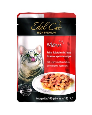 Паучи Кусочки в соусе с кроликом и печенью Edel Cat Паучи Кусочки в соусе с кроликом и печенью Edel Cat