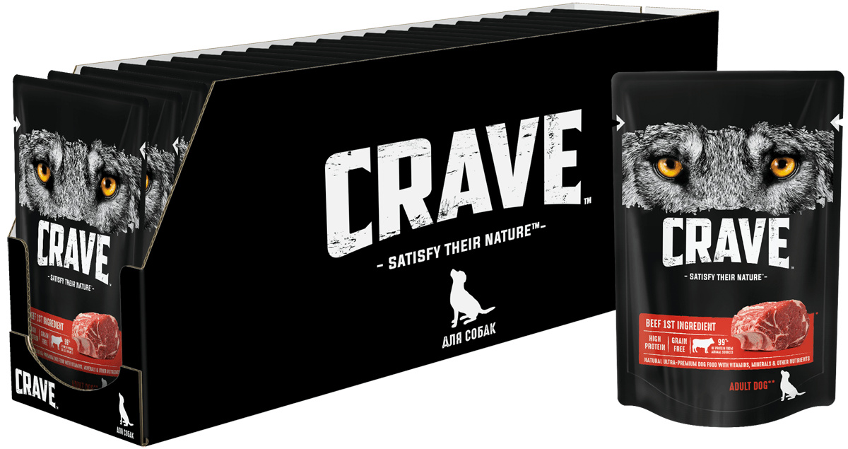 Crave полнорационный консервированный корм для взрослых собак всех пород, с говядиной (85 г) 