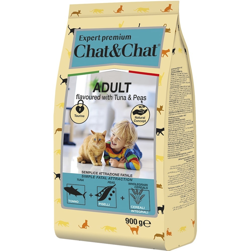 Chat&Chat сухой корм для взрослых кошек со вкусом тунца и горохом (900 г)