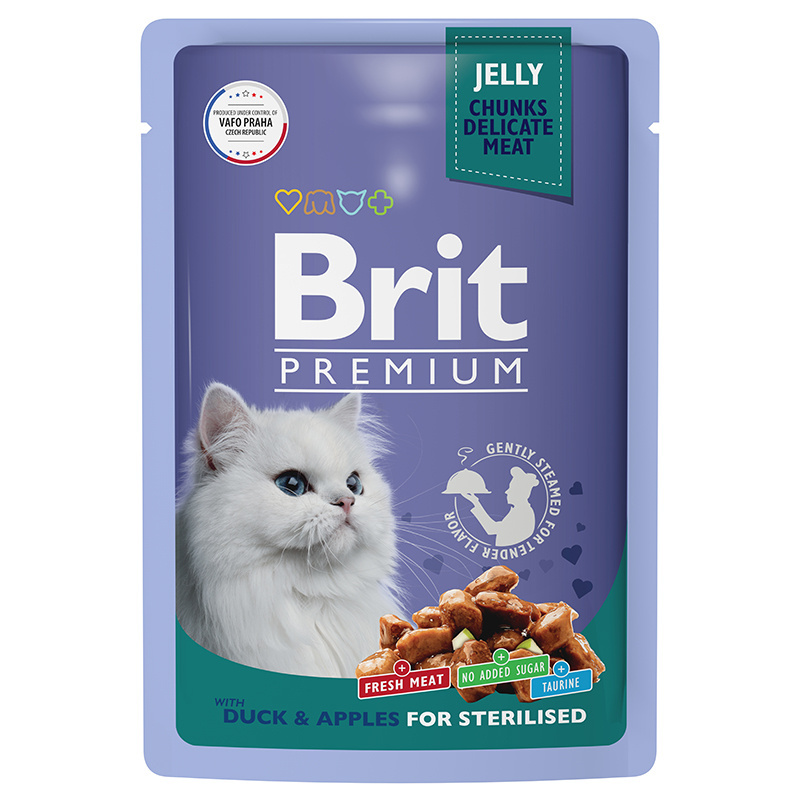 Brit Brit пауч для взрослых стерилизованных кошек с уткой и яблоками в желе (85 г) brit brit пауч для котят с кроликом в желе 85 г