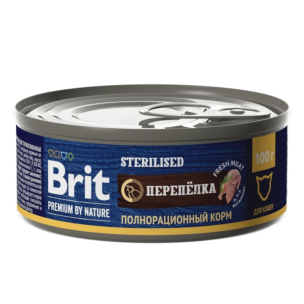 Brit Brit консервы с перепелкой для стерилизованных кошек (100 г) консервы biomenu sensitive для кошек мясной паштет с перепелкой 95% мясо 100 г
