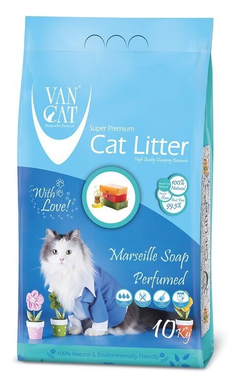 Van Cat комкующийся наполнитель без пыли с ароматом марсельского мыла, пакет (10 кг) 