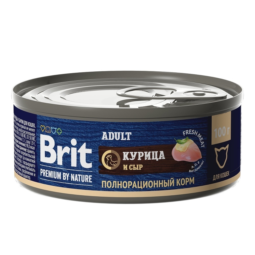 Brit Brit консервы с курицей и сыром для взрослых кошек (100 г) сыр мягкий сливочный сырко 100 г