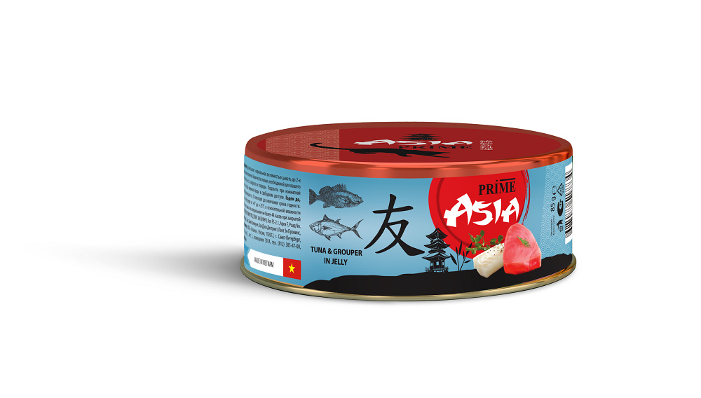 Prime Asia Prime Asia консервы для кошек Тунец с рыбой групер в желе (1 шт)