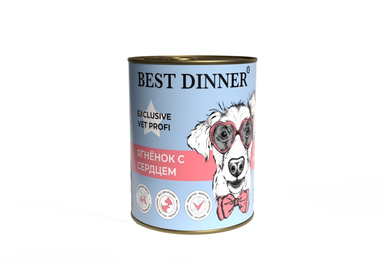 Best Dinner Best Dinner консервы Ягненок с сердцем для собак с чувствительным пищеварением (340 г) best dinner best dinner консервы натуральный ягненок 100 г