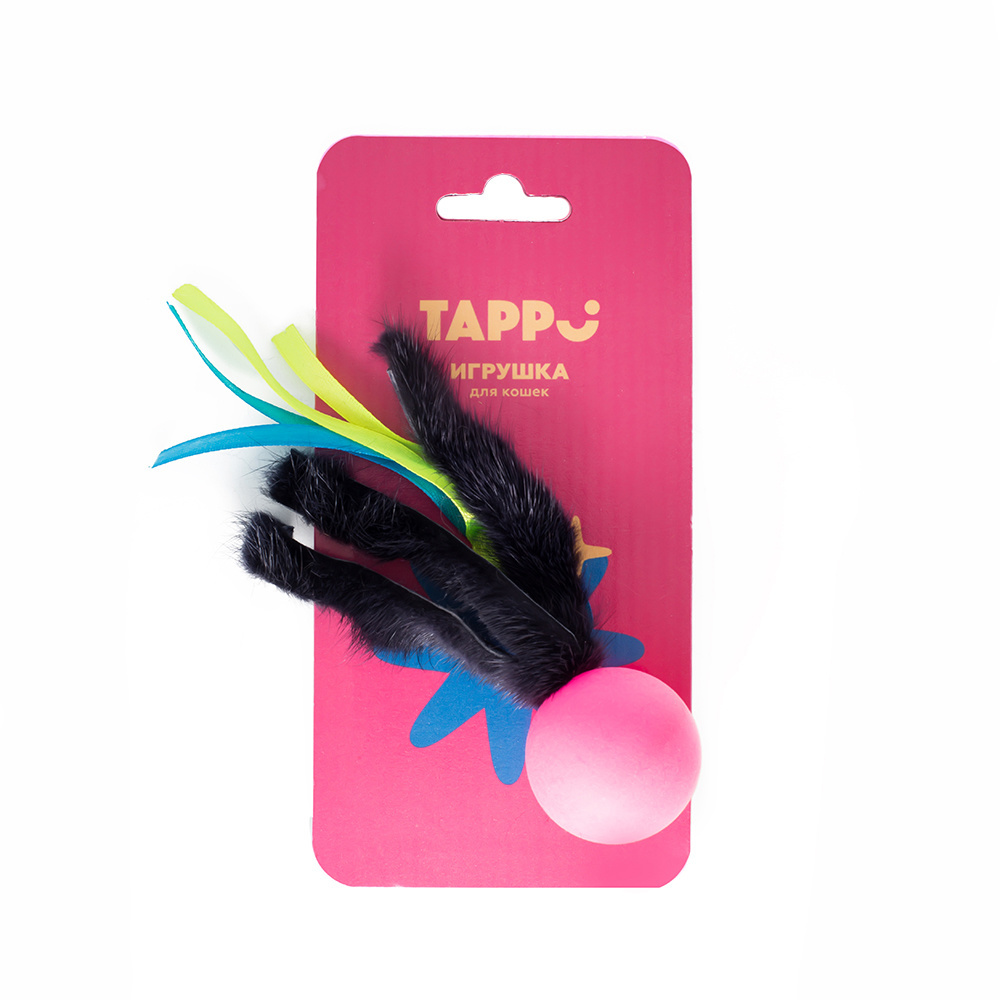 Tappi игрушка для кошек Мячик с хвостом из натурального меха норки и лент (13 г)