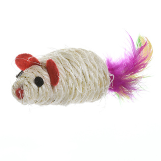 Игрушка для кошек Плетеная мышка с перьями
