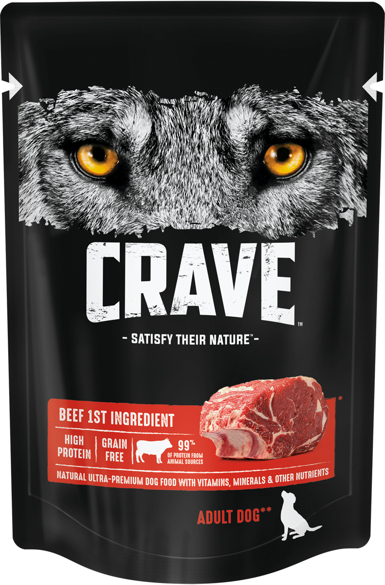 Crave полнорационный консервированный корм для взрослых собак всех пород, с говядиной (85 г)