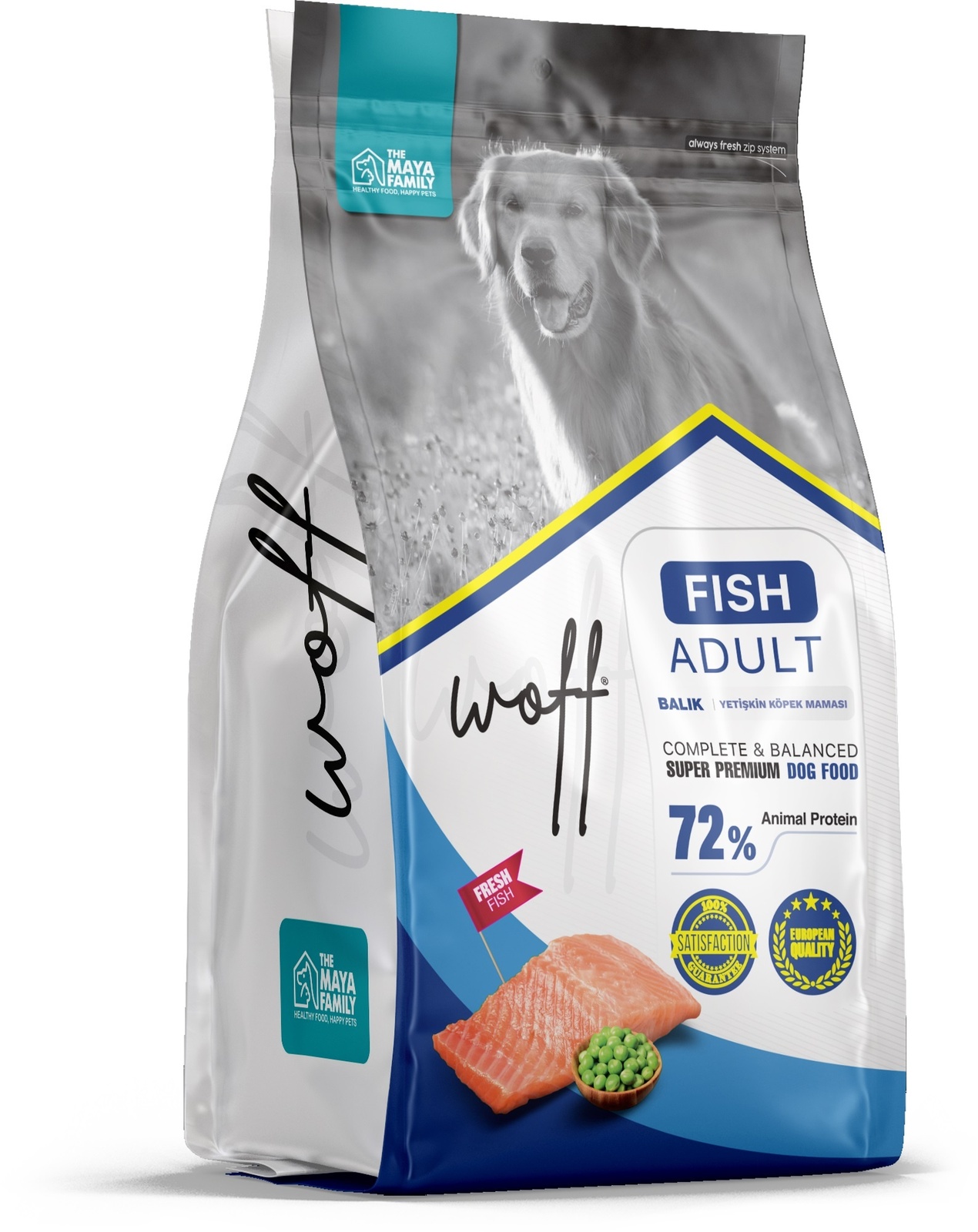 цена Woff Woff сухой корм для взрослых собак, рыба (2,5 кг)