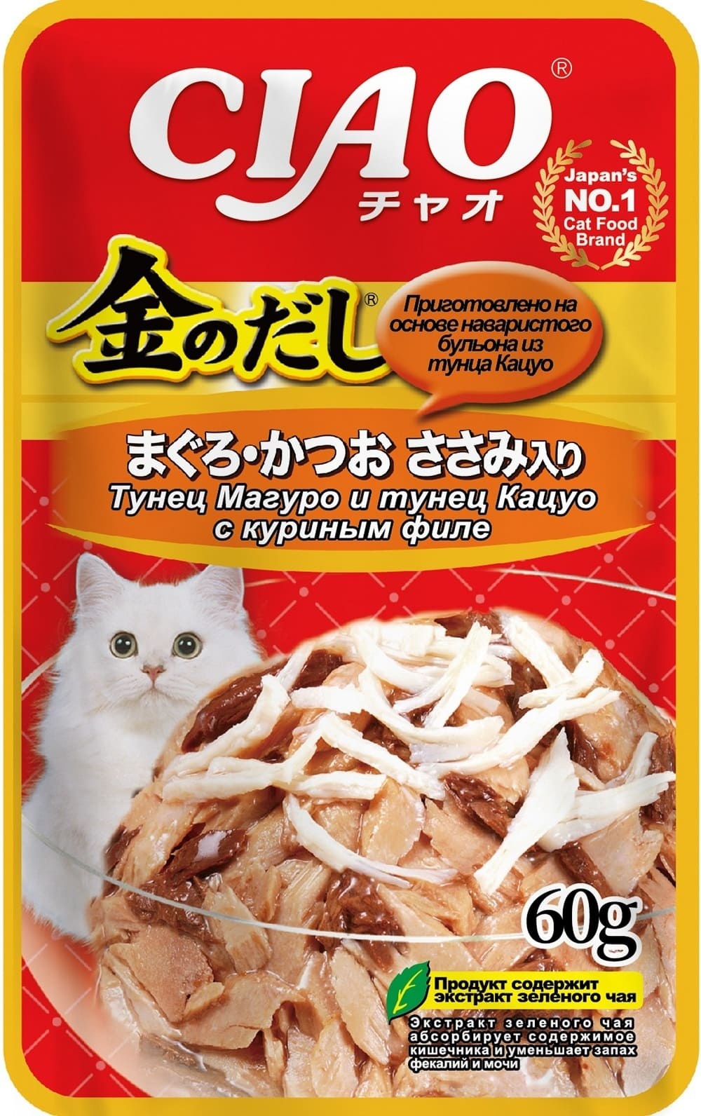 Inaba Inaba киннодаси паучи Микс тунцов+куриное филе в желе для кошек (60 г)