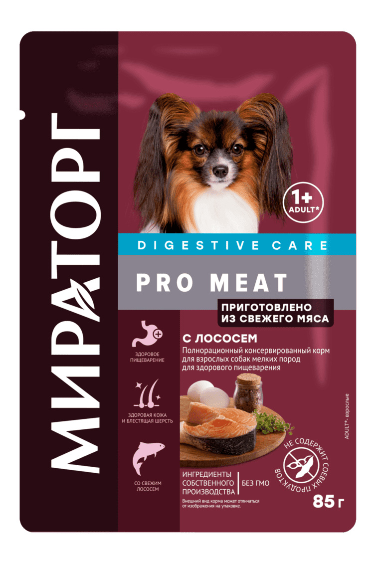 Мираторг паучи для взрослых собак мелких пород для здорового пищеварения, с лососем (85 г)