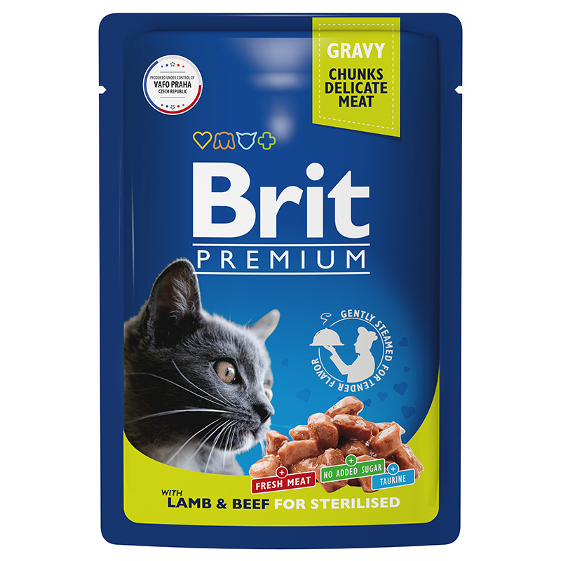 Brit Brit пауч для взрослых кошек с ягненком и говядиной в соусе (85 г)