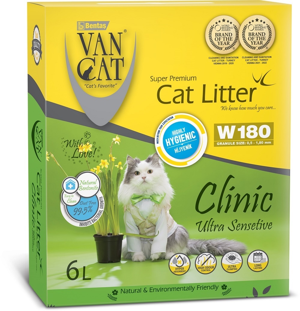 Van Cat Van Cat комкующийся наполнитель с Антибактериальным эффектом, 6л, коробка (Clinic Ultra Sensitive) (5,1 кг)