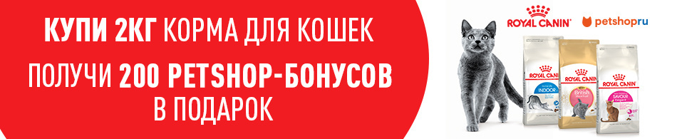 200 бонусов по промокоду при покупке кормов Royal Canin!