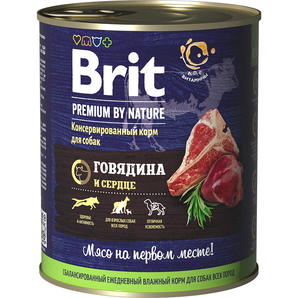 Brit Brit premium by Nature консервы с говядиной и сердцем для собак (850 г)